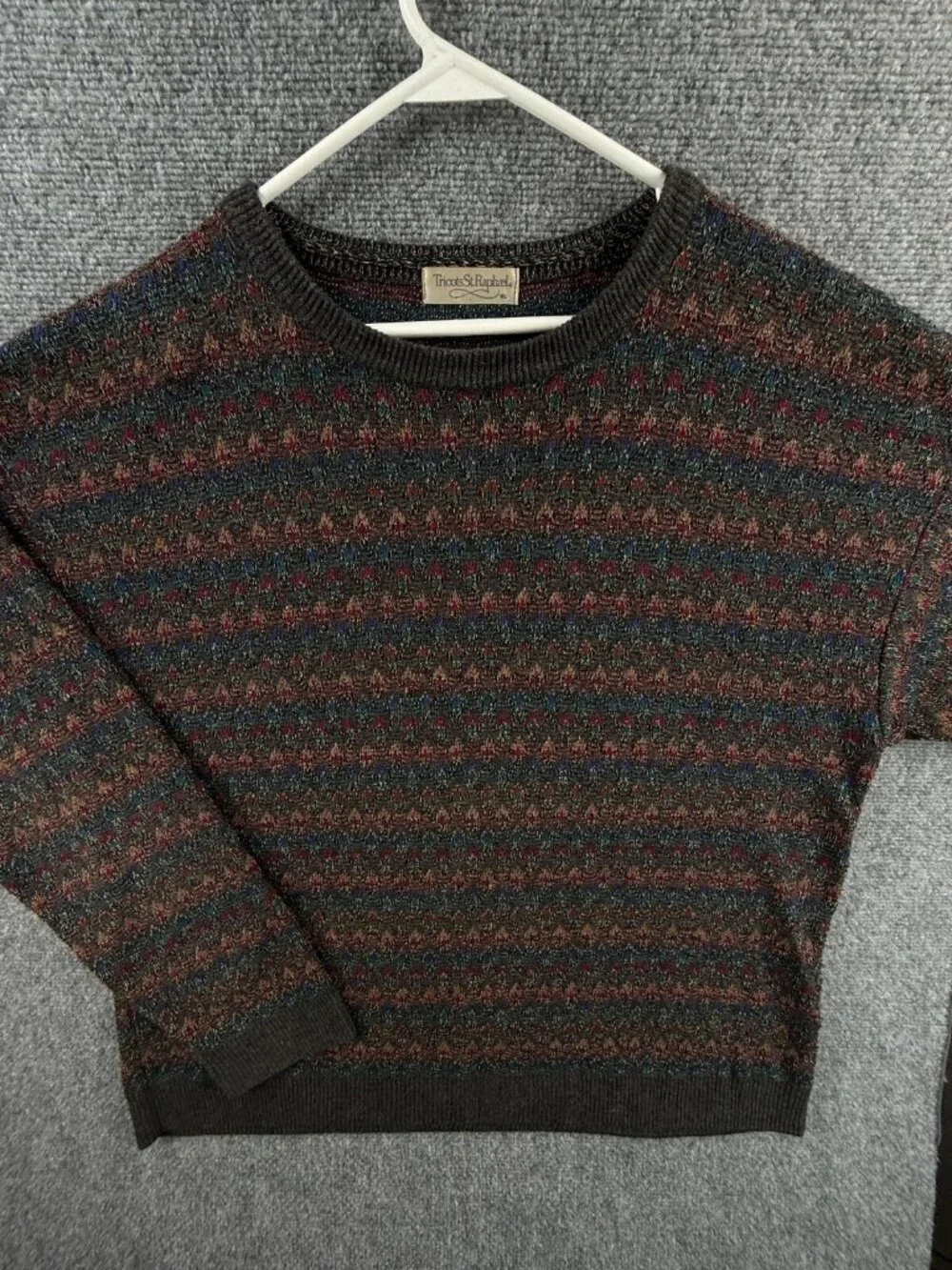 Tricots St Raphael XL Colorful Knit Geometric Art Pullover USA Coogi Style Adult